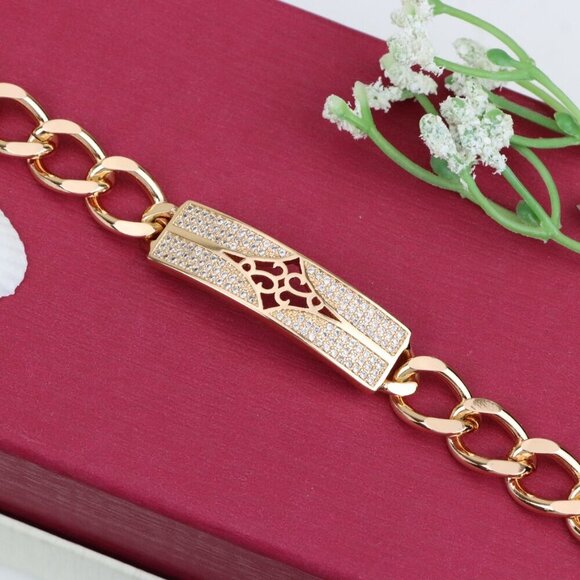 "Rose Gold Bracelet with Diamond Cutout Plate, XPBL0951 - Picture 1 of 12